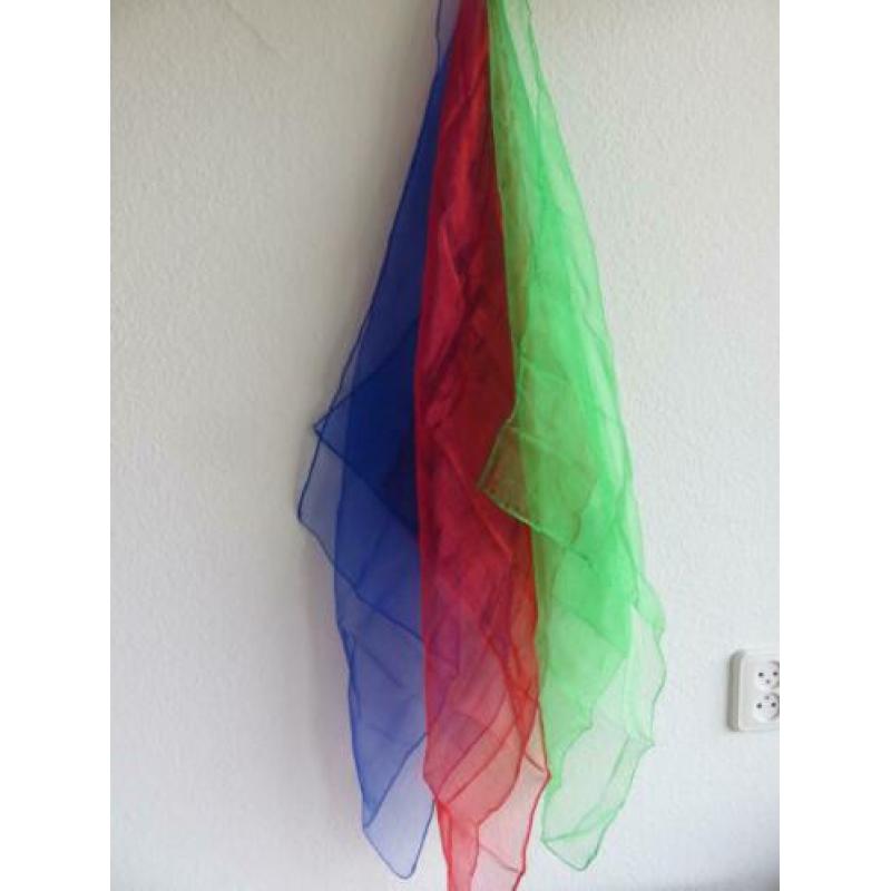 3 jongleerdoekjes, jongleersjaaltjes blauw rood en groen