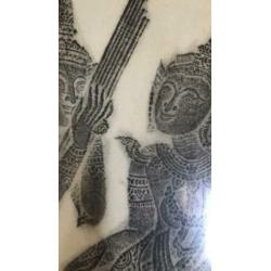Indonesië kunst; afdruk op rijstpapier. 50x50