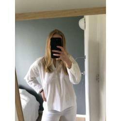 Katoenen top tuniek blouse wit kant borduur