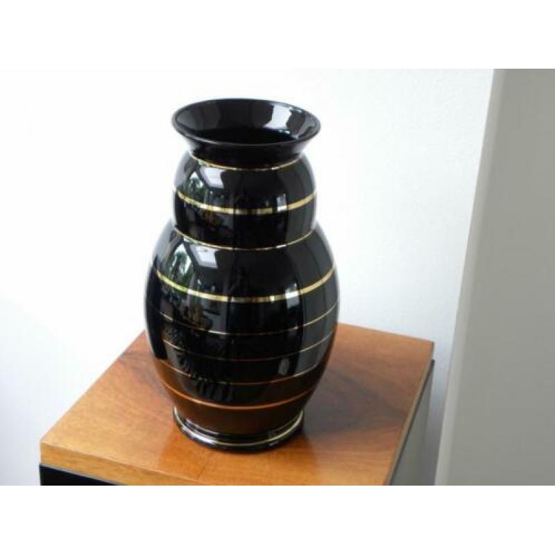 Hoge Art deco vaas Doyen, zwart/goud 1