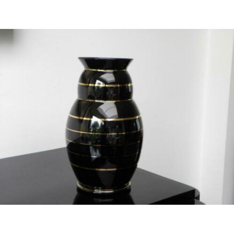 Hoge Art deco vaas Doyen, zwart/goud 1