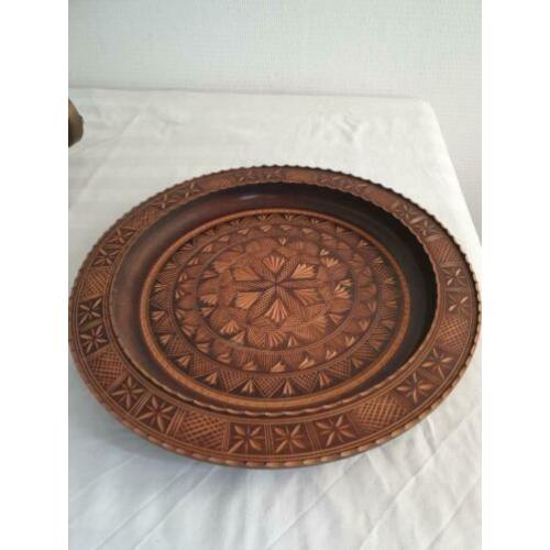 Antiek dienblad rond hout