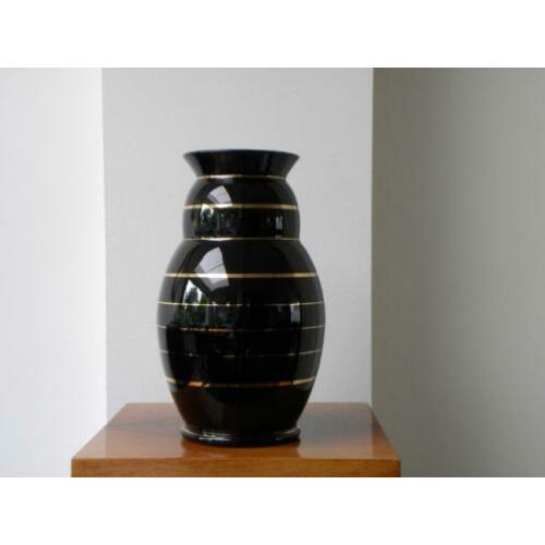 Hoge Art deco vaas Doyen, zwart/goud 1