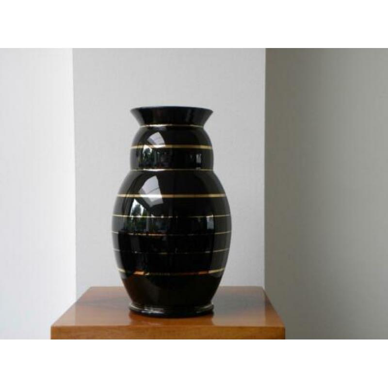 Hoge Art deco vaas Doyen, zwart/goud 1