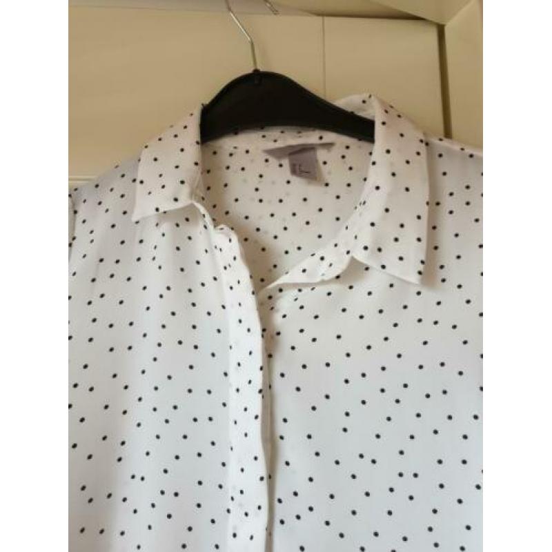H&M Blouse Crème met zwarte stippen maat 36
