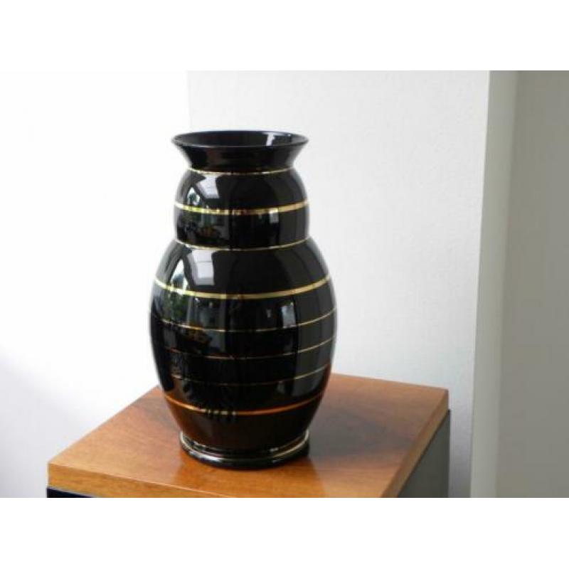 Hoge Art deco vaas Doyen, zwart/goud 1
