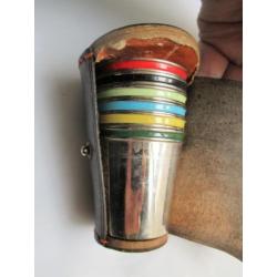 Antieke Zilver kleur Shotglaasjes~Leren Hoesje~Metalen Borre