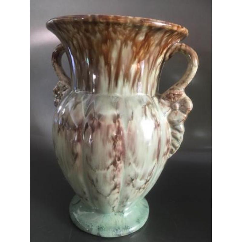 mooie artdeco stijl glazed double handled mintgroene vaas