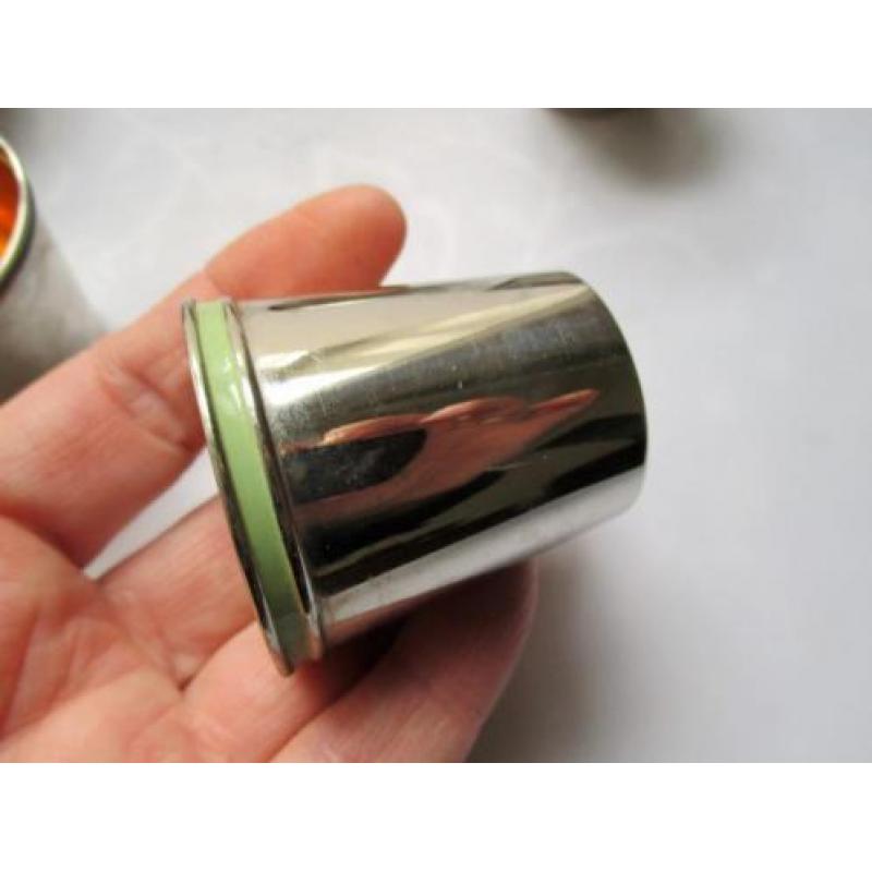 Antieke Zilver kleur Shotglaasjes~Leren Hoesje~Metalen Borre