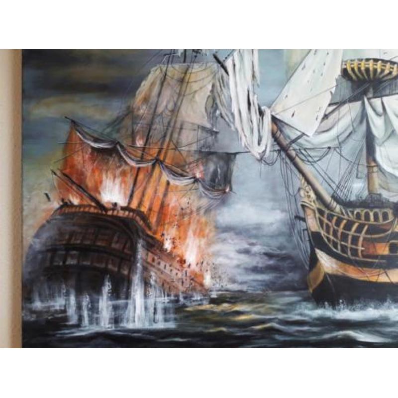 Zeeslag groot schilderij / modern klassiek 80x120cm