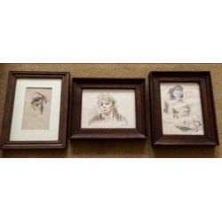 Drie tekeningen portret Theo Beerendonk Amsterdamse school