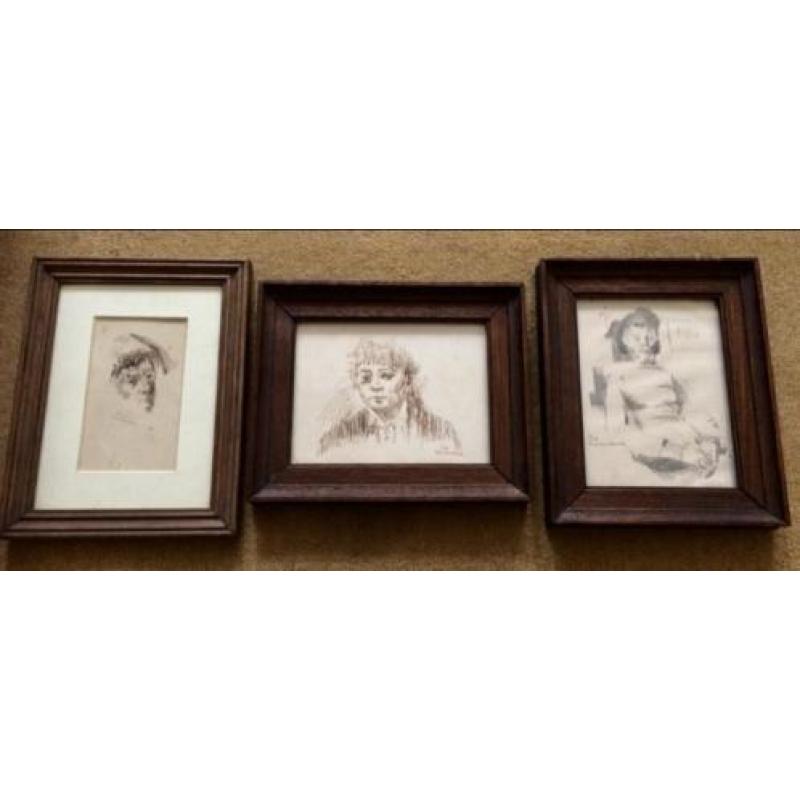 Drie tekeningen portret Theo Beerendonk Amsterdamse school