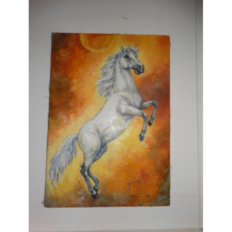 Schilderij wit paard