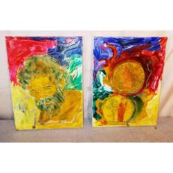 4 Zeer mooi geschilderd Abstracte Werken