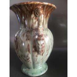 mooie artdeco stijl glazed double handled mintgroene vaas