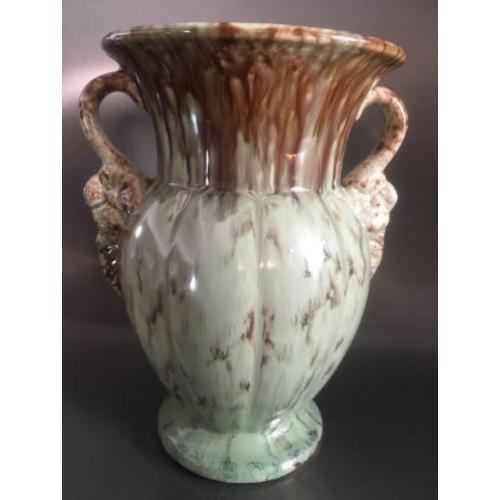 mooie artdeco stijl glazed double handled mintgroene vaas
