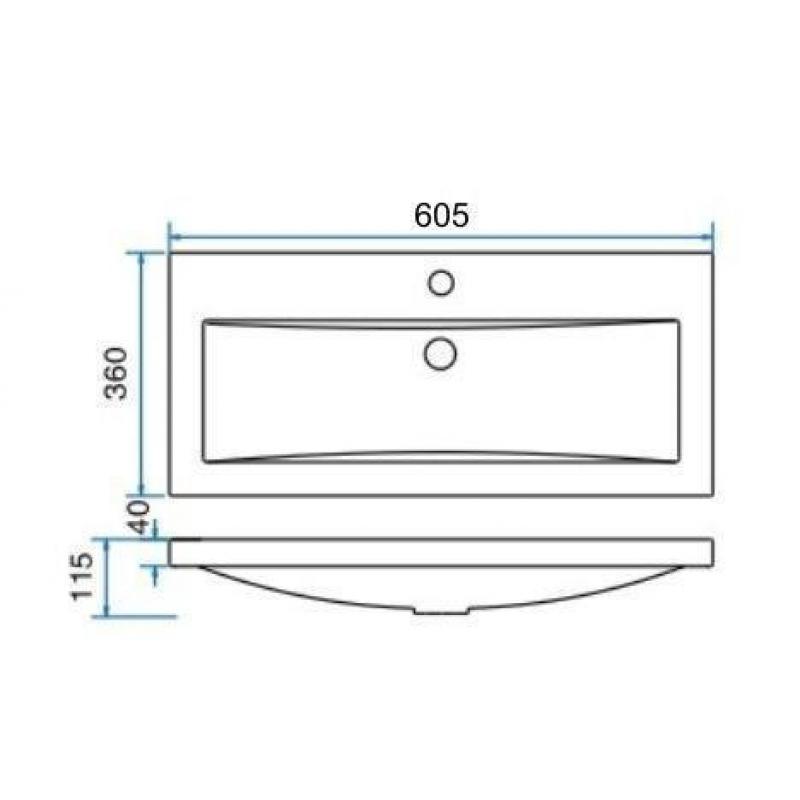 Wiesbaden wastafel 60cmx36cm één kraangat wit