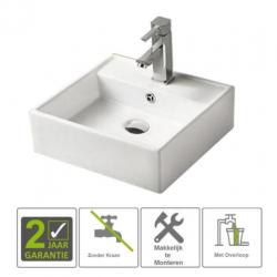 BWS Freya Wastafel Keramiek 385x385x130cm Vierkant Wit (m...