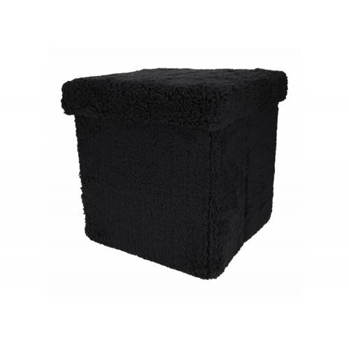 XEMM Poef met opbergruimte - Opvouwbaar - Teddy - 38 x 38 x 38 cm - Zwart